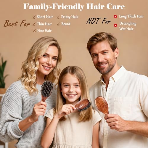 Small 100% Boar Bristle Hair Brush Since 1965 British Craftsmanship | Handmade Natural Wooden Travel Hairbrush/Beard Brush, Soft Bristles Gentle Smoothing Women Men Kids Thin Fine Hair, Portable - size: Small