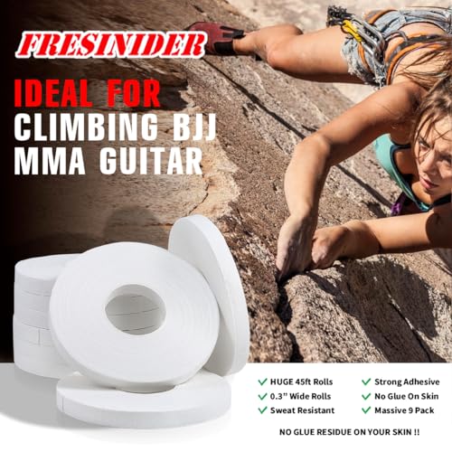 FRESINIDER Finger Tape - Strong Athletic Tape | 0.3” x 45 Feet (9 Pack) Tin Set | No Sticky Residue | for Rock Climbing, BJJ Jiu Jitsu, Grappling, Judo, MMA, Rock Climbing and Martial Arts (White) - color: White