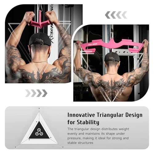 LAT Pull Down Bars Set, Triangular Stability LAT Pulldown Attachments with 8 Ergonomic Handles for Whole Back Training, Non-Slip Cable Machine Attachment for Gym Home Workout - color: Pink