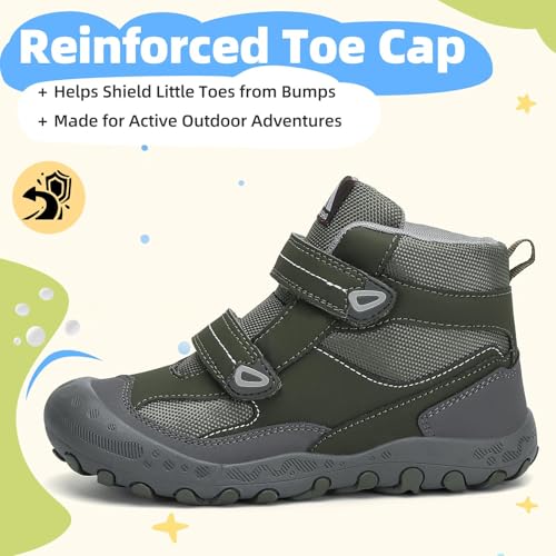 Mishansha Kids Water Resistant Hiking Boots, Boys Girls Anti Collision Anti-Skid Athletic Outdoor Adventure Trekking Shoes | Protective Toe, Adjustable Fit and Flexible Sole for Camping, School, Walking, Trekking, Trail Adventures and Everyday Wear - colo