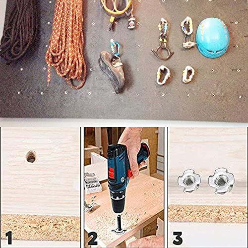 T Nuts 1/4"-20, 100pcs Zinc Plated Steel 4 Pronged Tee Blind Nuts for Wood, Rock Climbing Holds, Cabinetry, Furniture - size: 1/4"-20(100pcs)