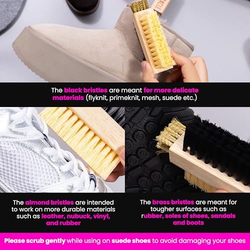 Pink Miracle Multi Purpose Shoe Cleaning Brush - with Strong, Medium and Soft Bristles for All Fabric Types