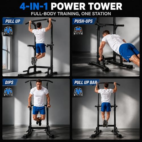 BARWING Pull Up Bar Station, Power Tower, Dip Station with 3D Backrest, Multi-Function Strength Training Stand Rack, Adjustable Height Dip Bar for Home Gym Workout Stand Fitness Exercise Equipment - color: P013-B