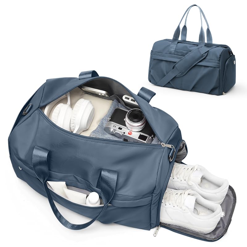 Gym Bag for Women Men with Shoe Compartment, Sport Duffel Bag, Waterproof Travel Weekender Overnight Carry on Bag for Yoga with Trolley Sleeve, Jewel Blue - color: A1-Jewel Blue