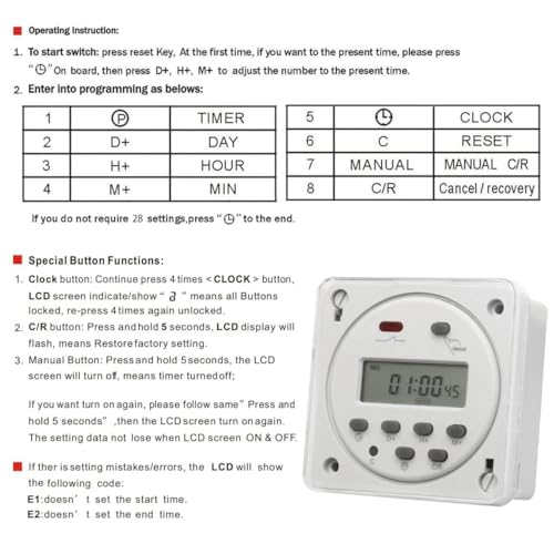 Baomain Time Switch Relay with Waterproof Cover,Digital LCD Programmable Timer,12V DC/AC Input,200-250V 16A Output,28 Programs Daily/Weekly Schedule,CN101A for Lighting and Equipment Control - size: Timer with Cover