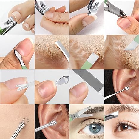 16 pcs Stainless Steel Nail Care Tools Grooming Kit with Luxurious Travel Leather Case for Thick Nails Men Women Gift,Manicure Set Professional NailClippers Pedicure Kit,Sharp Nail Scissor(Green)