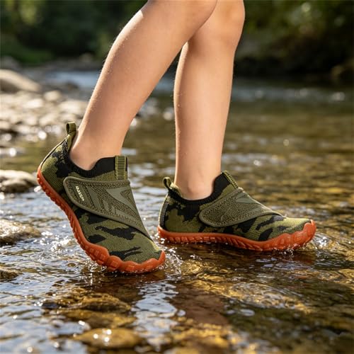 KUBUA Versatile Kids Water Shoes Boys Girls Quick Dry Swim Aqua Socks | Wide Toe Box, Lightweight, Barefoot-Style, Breathable, Beach, Pool, Kayak, Water Parks, Hiking, Toddler, Little Kid, Big Kid - color: Green, size: 13 Little Kid