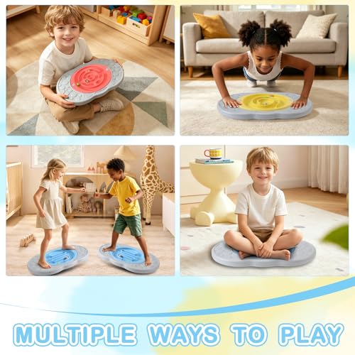 Balance Board with Maze for Kids, Labyrinth Wobble Board Rocking Seesaw Sensory Training with 2 Balls & 2 Replacement Labyrinth Disks, Non-Slip Pedals Indoor Outdoor for Boys Girls - size: Small