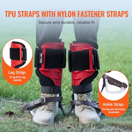 VEVOR Tree Climbing Spikes, 1 Pair Height-Adjustable Climbing Spurs, 350lbs Load Capacity Tree Climbing Gear with Straps, Arborist Equipment for Climbers, Hunting, Fruit Picking - color: Red (Upgraded)