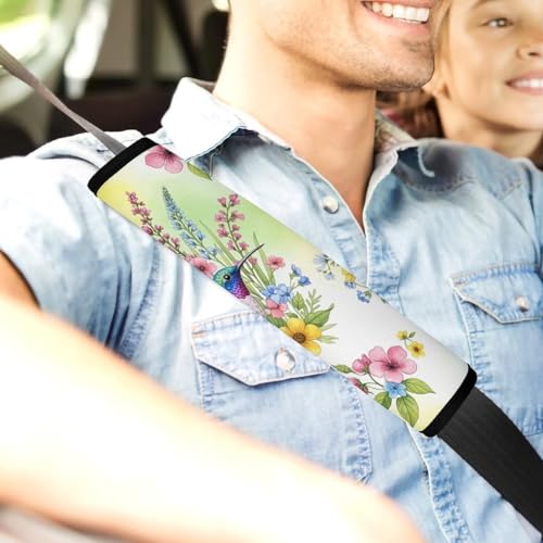 Universal Fit Watercolor Hummingbird Spring Flowers Seat Belt Shoulder Pad for Adult Use, Most Cars, 1 Pair Harness Pads Strap Anti-Slip Pad - color: Pattern 215
