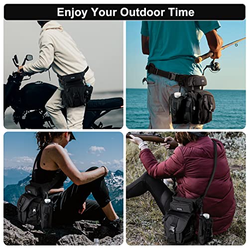 Jueachy Drop Leg Bag for Men Tactical Metal Detecting Thigh Pack with Water Bottle Pouch - color: Black