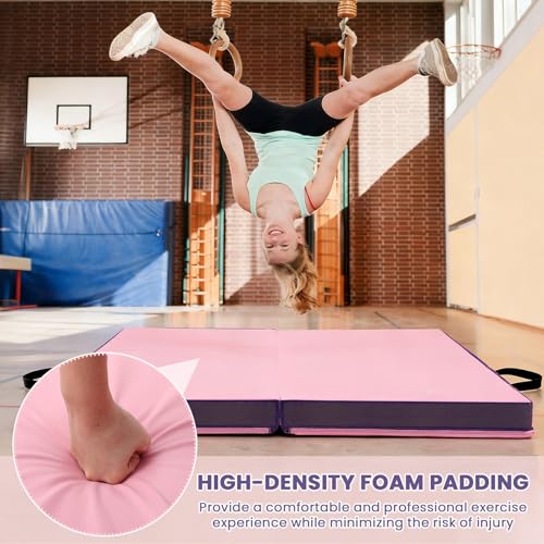Nuanchu 4'' Thick Folding Gymnastics Mat 4ft x 4ft Gymnastics Practice Mats for Tumbling for Girl Stretching Yoga Pilates Aerobics Workouts Cheerleading Martial Arts