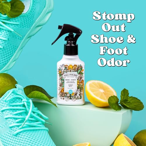 Sole-Pourri Shoe Deodorizer + Foot Spray, 3.4 Fl Oz, Up to 150 Uses, Funk-Fighting Odor Freshener with Essential Oils, for Smelly Shoes, Feet & Gym Bags, Citrus & Mint Scent - size: 1 Ounce (Pack of 1), style: Citrus Mint