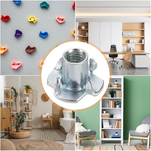 HARFINGTON M6x12mm T-Nuts 4 Pronged Tee Nut 0.69" x 0.47" Fully Thread Carbon Steel Inserts for Wood, Rock Climbing Holds, Cabinetry, Furniture 100pcs - size: M6x12mm, 17.5mm