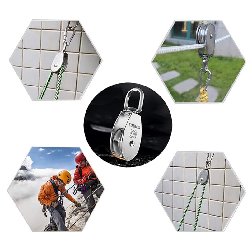 2Pcs M25 Single Pulley Block 304 Stainless Steel Swivel Cable Pulleys Wheel for Lifting/Hanging Pulley System, Heavy Duty Rope Single Wheel Kit, Max-Load 150kg/330lbs
