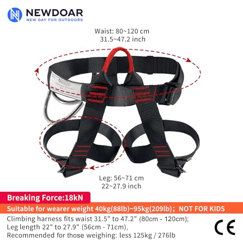 NewDoar Climbing Harness, Mountaineering Rock Climbing Harness, Half Body Harness for Rappelling Fire Rescuing Tree Climbing - color: Black