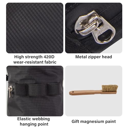 Climbing Chalk Bag Adjustable Waist Bag Strap Zippers Storage Pocket & Brush Holder, Rock Climbing Bouldering Chalk Bag