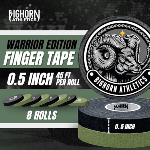 Bighorn Athletics Finger Tape, 0.5-Inch x 45-Feet, 8 Rolls, Military Green/Black - color: Military Green & Black, size: 0.5-Inch