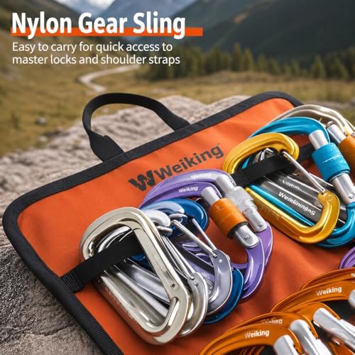 Climbing Quickdraw Hanging Storage Bag, Carabiner Hook Gear Equipment Parts Collections, Durable Foldable Bundled Roll Anti-scratch Bag, Small Tools Organizer Pouch, suit for Rock Climbing Ice Climb
