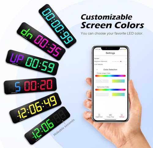 15.2" Gym Timer, App & Remote Control, Customizable LED Colors, Wall Clock | Large Digital Wall Clock, Count Down & Up, Stopwatch,Custom Intervals (P1-P9), Tabata, EMOM, AMRAP, Interval Workout Timer