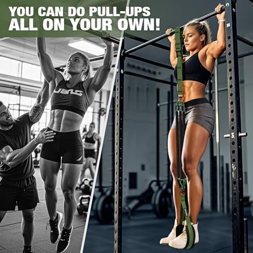 KUTIZE Pull Up Assistance Bands, Pull Up Bar Resistance Bands, Pull Up Bands for Enhanced Strength Training, Muscle Training, 3 Heavy-Duty Adjustable Pull Up Assist Strap & Comfortable Foot Strap - style: Army Green