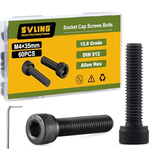 M4-0.7 x 35mm Bolt, 60PCS M4 Hex Socket Head Cap Screws Bolts, 12.9 Grade Alloy Steel, Full Threads, Allen Socket Drive, with Hex Spanner - size: M4x35mm