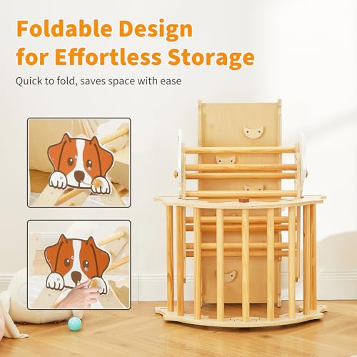 Takywep Pikler Triangle Set, 7-in-1 Foldable Pikler Triangle Climbing Toys Set with Arch & Ramp & Ladder, Indoor Playground Gym, Wooden Montessor Climbing Set for Kids Toddler - color: Brown-dog