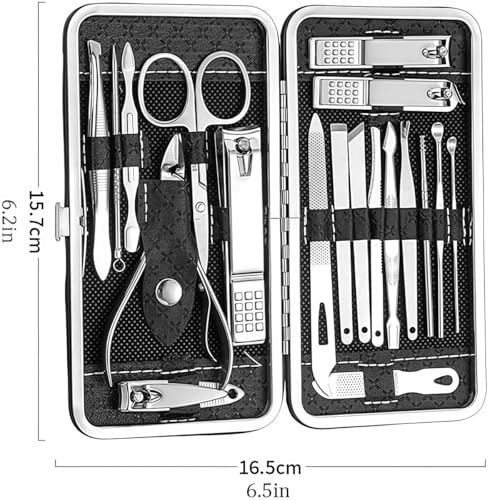 19-Pcs Professional Nail Kit & Manicure Set, Complete Nail Cutter Set with Travel Case, Includes Cuticle Trimmer & Nail Design Tools for Men & Women Fingernail Grooming(Black)