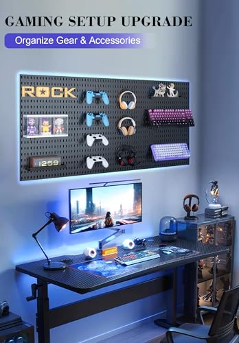 Pegboard Wall Organizer Set – 4 Peg Boards with Hooks & Shelves – Office, Kitchen, Gaming Room Desk Pegboard Storage – Peg Board Wall Display Rack (Black) - color: Black
