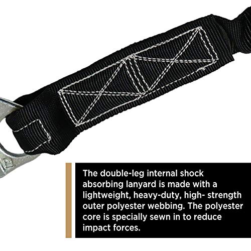 AFP 6FT Double Leg Internal Shock Absorbing Safety Fall Protection Lanyard with Dual Aluminum Pelican Rebar & Steel Snap Hook | Heavy-Duty Webbing | OSHA & ANSI Rated (Aluminum)