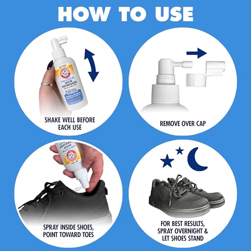 Arm & Hammer Shoe Refresher Spray, Odor Eliminator for Sneakers, 24 Odor & Wetness Control, Aerosol-Free Shoe Deodorizer Spray, Ocean Blast Scent, 3.4 oz, Pack of 2 - size: 3.4 Ounce (Pack of 2)