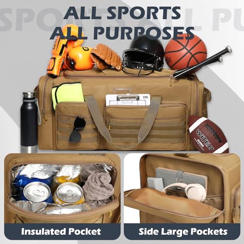 135L Extra Large Duffle Bag, Heavy Duty Sports Gym Travel Duffel Bag | for Basketball, Baseball, Hockey, Football, Helmets, and Pads - color: Brown