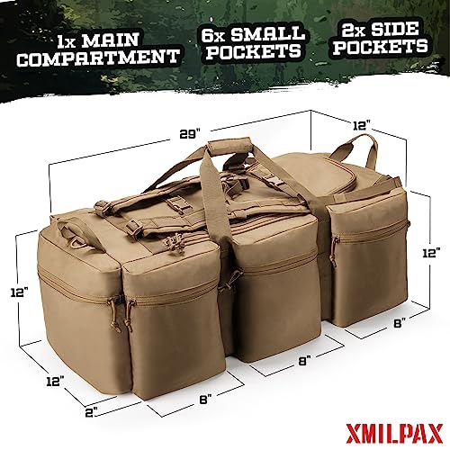 100L Large Military Duffle Bag Deployment Duffel Bag Sports Equipment Travel Luggage Bag with Detachable Backpack Straps… - color: Coyote Tan