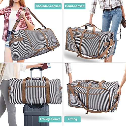 100L Duffle Bag for Travel, Large Foldable Waterproof Travel Duffel Bags Weekender Overnight Bag for Men and Women with Shoe Compartment (Stripe) | Collapsible, Water Resistant, Tear-Resistant, with Shoe Compartment, for Gym Sport Overnight Weekender, for