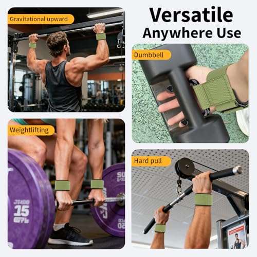 GPANDAG Weight Lifting Hooks for Men and Women (Pair) | 330 LB Heavy Duty Gym Lifting Wrist Strap Hook for Deadlifts, Pull-Ups, Strength Training, 0.4inch Grip Weightlifting Hooks - color: Army Green