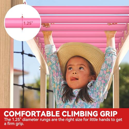 16.5 Inch Monkey Bars Kit Monkey Bar Ladder Rungs (Pink, 12 Pcs) | Indoor Outdoor Metal Monkey Bars for Backyard - color: Pink