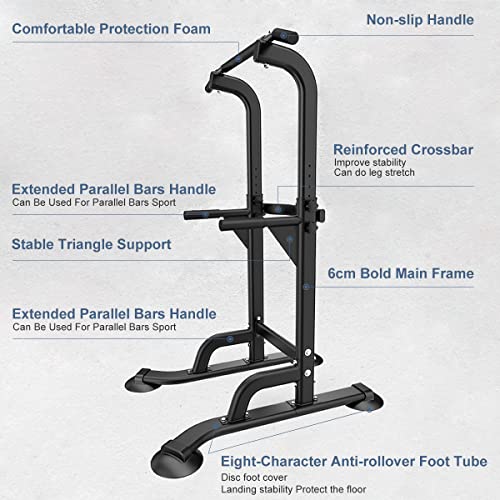 Power Tower Pull Up & Dip Station Multi-Function Home Strength Training Fitness Workout Station Height Adjustable - color: GREY