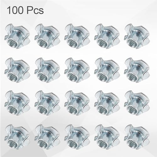 HARFINGTON M8x10mm T-Nuts 4 Pronged Tee Nut 0.83" x 0.39" Fully Thread Carbon Steel Inserts for Wood, Rock Climbing Holds, Cabinetry, Furniture 100pcs - size: M8x10mm, 21mm