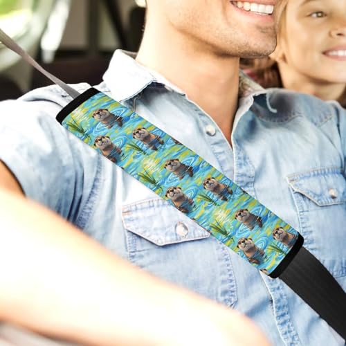2 Pack Blue Water Scene Cute Otters Seat Belt Cover Universal Fit Shoulder Protector for Adults and Children, Most Cars, Comfortable Driving - color: Pattern 582