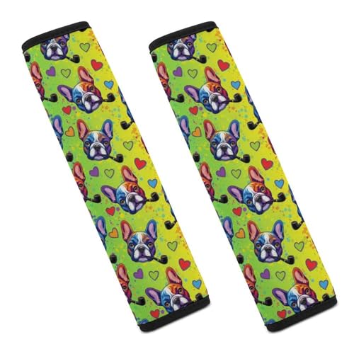 Soft Padded Car Seat Belt Pad for Child, Most Cars, 2 Piece French Bulldog Cute Dog Colorful Pet Seat Belt Cushion Comfortable Driving - color: Pattern 210