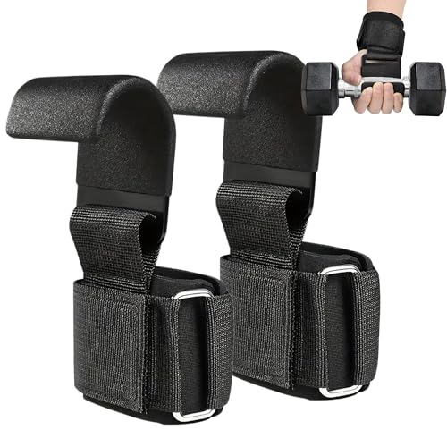 Weight Lifting Hooks (Pair) with Padded Wrist Straps – Heavy Duty Steel Grip Support for Deadlifts, Powerlifting, Bodybuilding & Pull-Ups – Gym Training Hooks for Men & Women