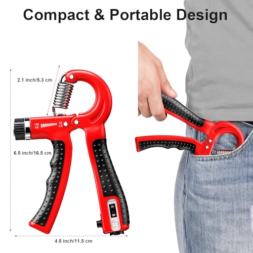 KDG Hand Grip Strengthener 2 Pack Adjustable Resistance 10-130 lbs Forearm Exerciser，Grip Strength Trainer for Muscle Building and Injury Recovery for Athletes - color: Red