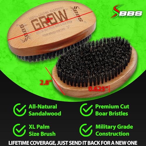 GROW Beard Brush & 360 Wave Brush for Men - Natural Boar Bristle For Fuller, Thicker Hair, Beard & Mustache - Premium Full-Size to Exfoliate, Strengthen Hair, Stimulate & Boost Growth - size: XL Brush