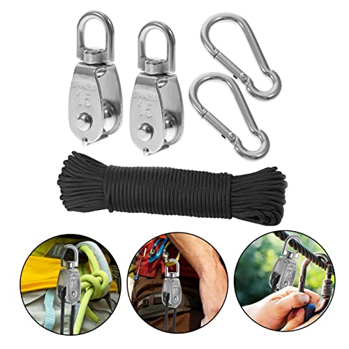 Cabilock 1Set Pulley Hook System Traction Pulley Wheel with Rope for Strength Training Accessories Easy Installation for Home Fitness and Outdoor Applications