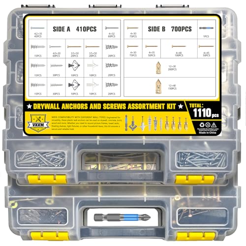 1100Pcs Drywall Anchors and Screws Kit for Drywall Hollow Wall Mount
