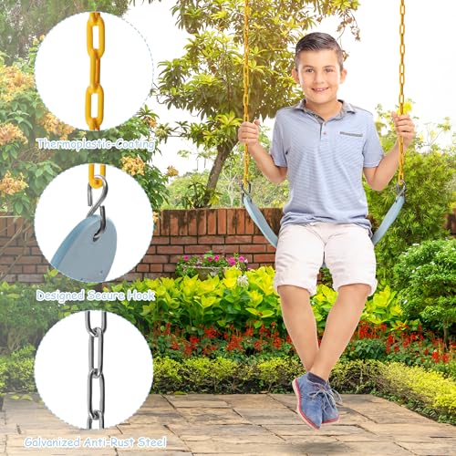 Sunnyglade 2PCS Swings Seats Heavy Duty with 66" Chain, Playground Swing Set Accessories Replacement with Snap Hooks, Support 250lb (2, Pastel Blue) - color: pastel Blue