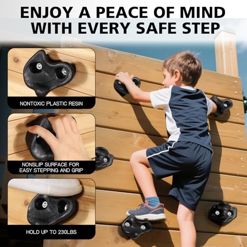 18PCS Climbing Holds for Kids,Large Climbing Holds for Play Set, Rock Wall Climbing Kit with Hardware for Indoor and Outdoor Climbing, Swingset - Adult Rock Wall Holds with Mounting Hardware (Black) - style: 18pcs Climbing Holds