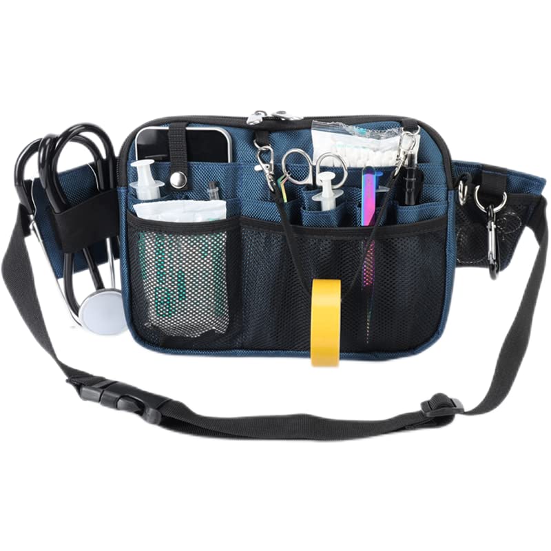 Nurse Utility Organizer Fanny Pack Hip Bag Waist Pack Pouch Case with Multi-Compartment and Tape Holder for Medical Scissors Care Kit Tool (Navy Blue) - color: Navy Blue