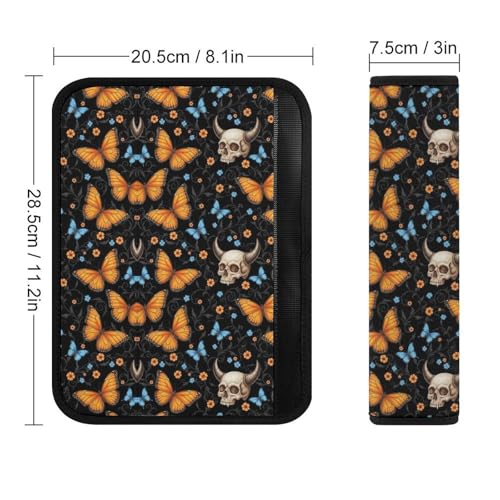 2PCS Halloween Moth Butterfly Horror Skeleton Skull Seat Belt Shoulder Pad Soft Padded Harness Pads Strap for Adults and Children, All Vehicles, Anti-Slip Pad - color: Pattern 991