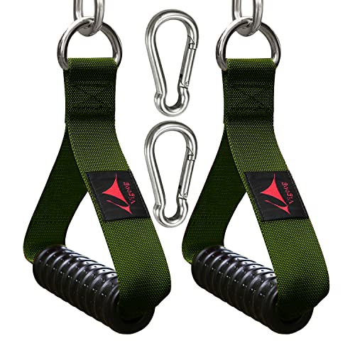 Heavy Duty Gym Exercise Handles Attachment for Cable Machine,Resistance Band,Pulley System Home Fitness Workout Equipment, with Elastic Rubber Grip and 2 Large Carabiners - color: Military Green
